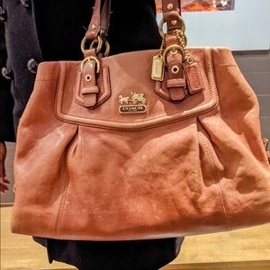 Leather Coach Shoulder Bag - camel colour